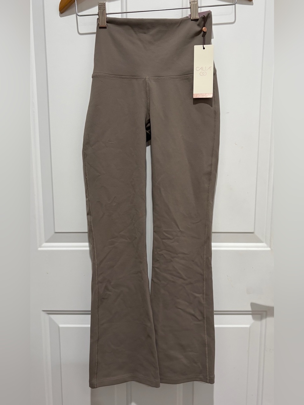 CALIA High-Rise Crop Flare Leggings in Taupe Grey, Cute Mom, drop off ready, XXS